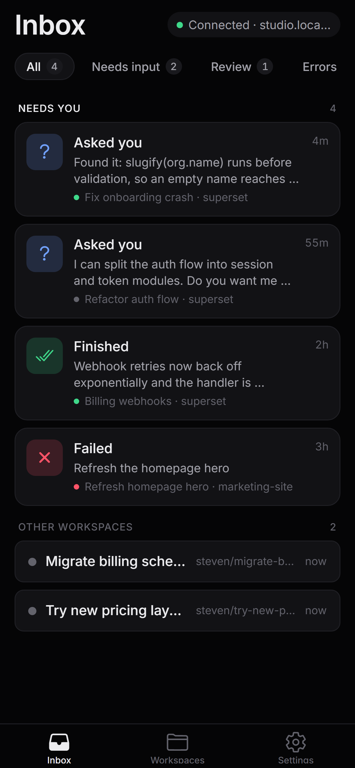 Orbit Mobile inbox.