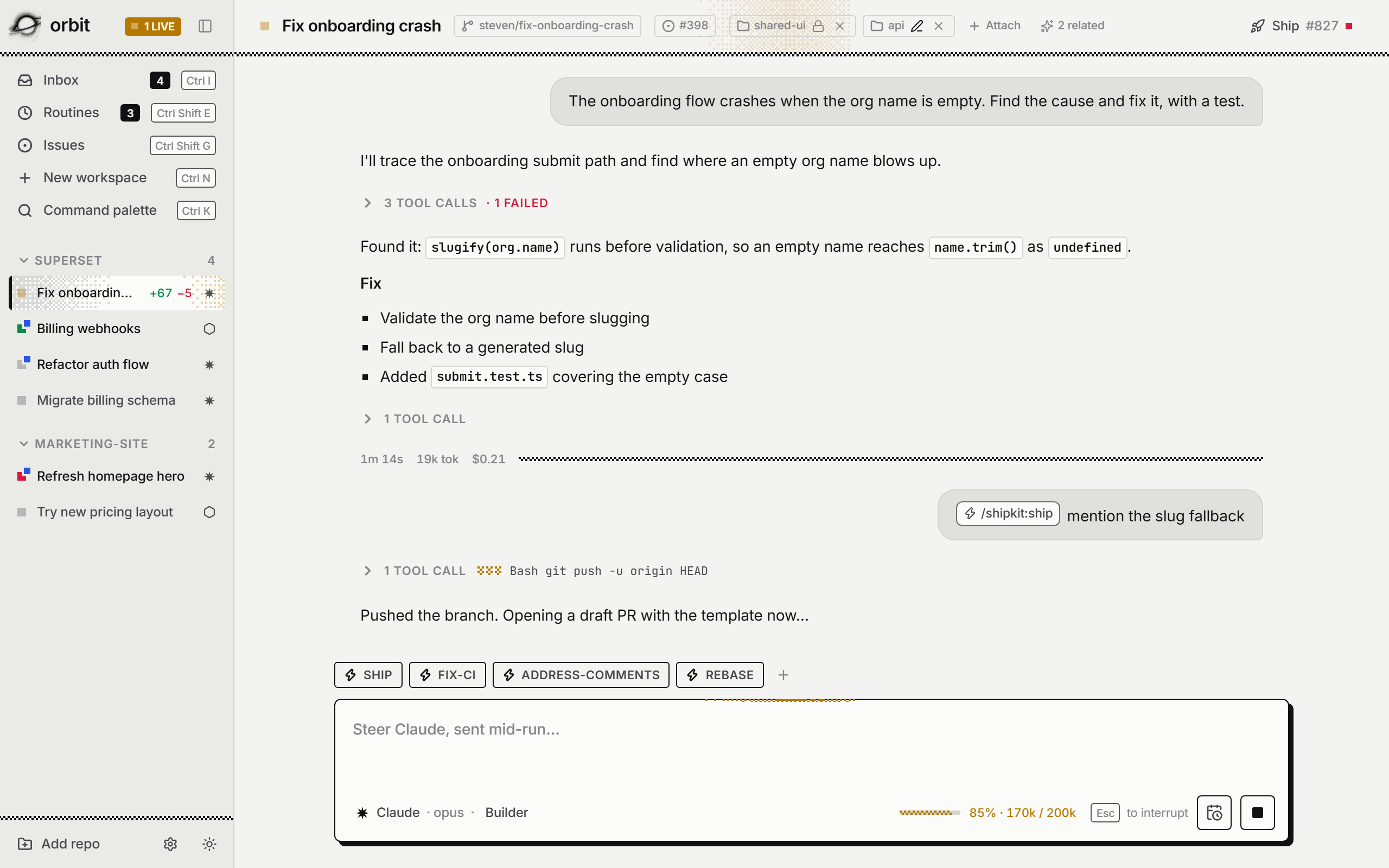 Orbit in the light theme.